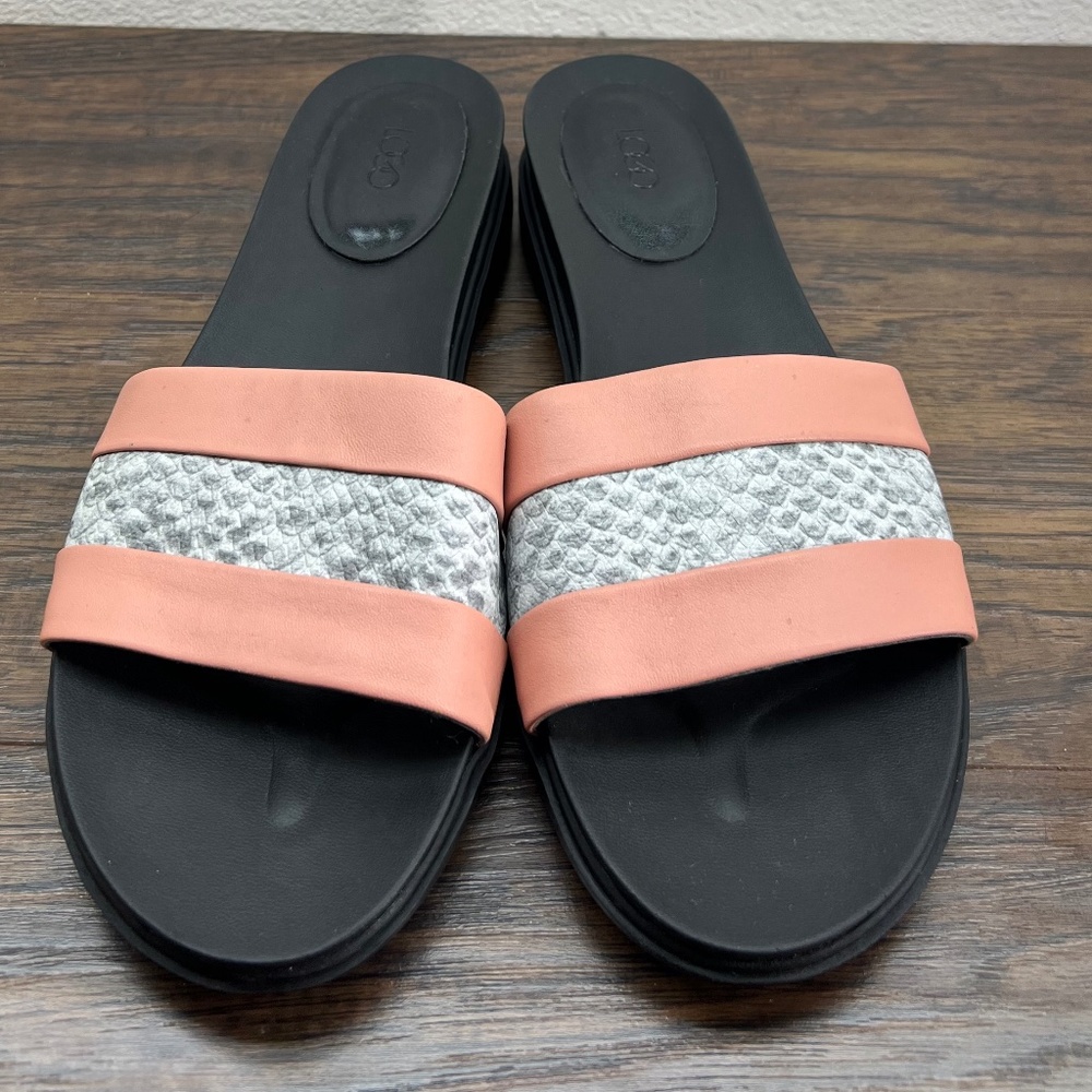 Logo Lori Goldstein Pink Nude & Snake Leather Gwen Slide Sandal Women's 11M